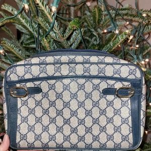 Grey and blue VINTAGE GUCCI crossbody luxury bag.